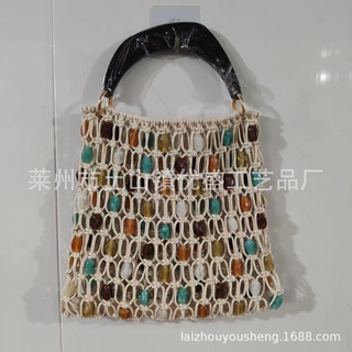 新款Z手工编织包草编包女士手提包沙滩包旅游度假包串珠镂空包