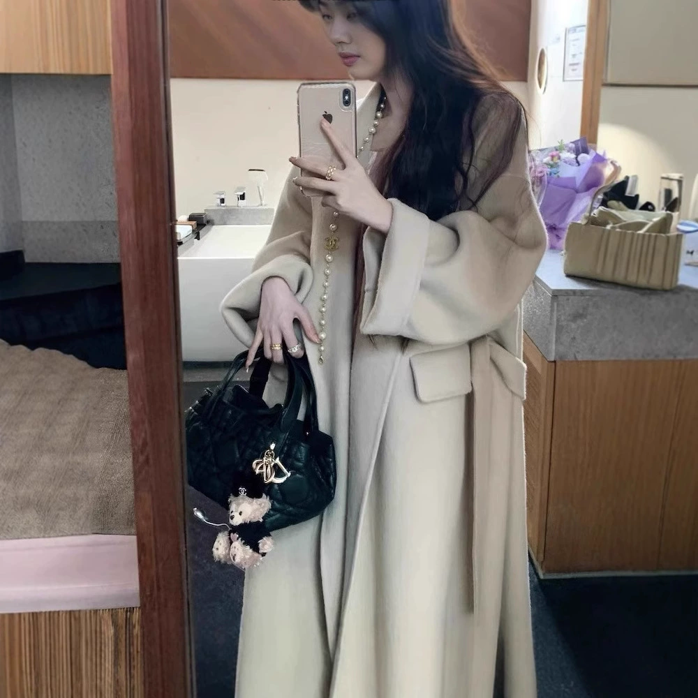 2024 Anyan пальто тяжелое утолщение двухстороннее пальто ручной работы женские осенние и зимние длинные шерстяные пальто женские