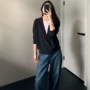 秋冬v领拼色长袖毛衣