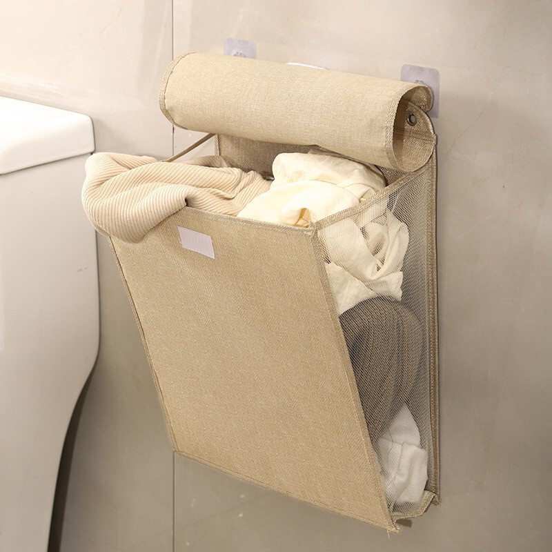 家庭用綿とリネンの汚れた衣類バスケット折りたたみ式家庭用バスルーム寮多機能整理と収納壁掛け衣類汚れた衣類バスケット|undefined