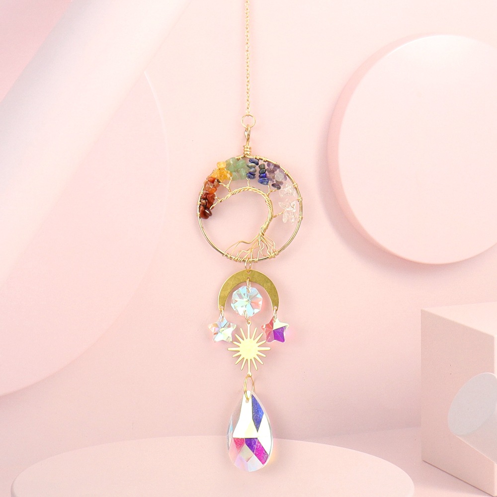 suncatcher Gold Heart-shaped Tree Of Life Sun Rainbow Catcher Hanging Window Decoration T83_voghion.com