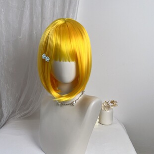 Amazon Cross-Border Wig Lemon Yellow Bob Air Bangs Chemical Fiber High Temperature Silk Jk Short Straight Hair Wholesale