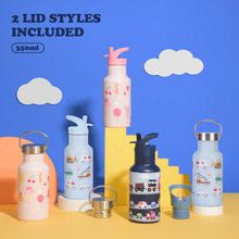 2026新款350ml双层不锈钢运动水壶便携户外双盖提手带吸管保温杯