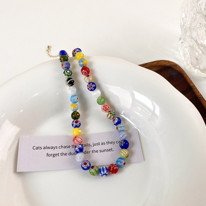 Simple Colorful Glazed Flower Hand-beaded Necklace display picture 1