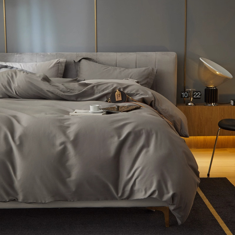 Scandinavian Simple 100S Long-Staple Cotton Brushed Pure Color Four-Piece Set Pure Cotton Warm Quilt Cover 1.8 Bedding