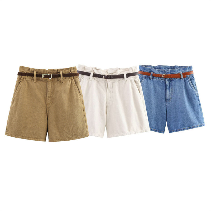 Foreign Trade 2025 Spring and Summer New European and American Style Women's Fashion Casual High-Waisted Paper Bag Denim Shorts 8228028