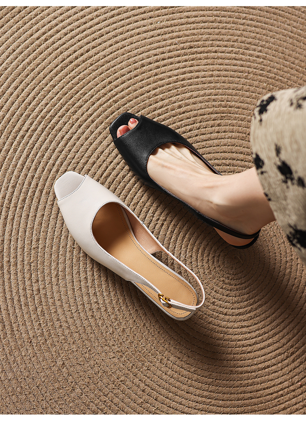 Sandal peep toe nữ gót vuông phong cách Hàn Quốc, quai ngang đơn giản, cỡ 34–42 — đen chi tiết 2