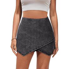 M 24993 High Waist Asymmetric Denim Skirt ����ţ��ȹ ��