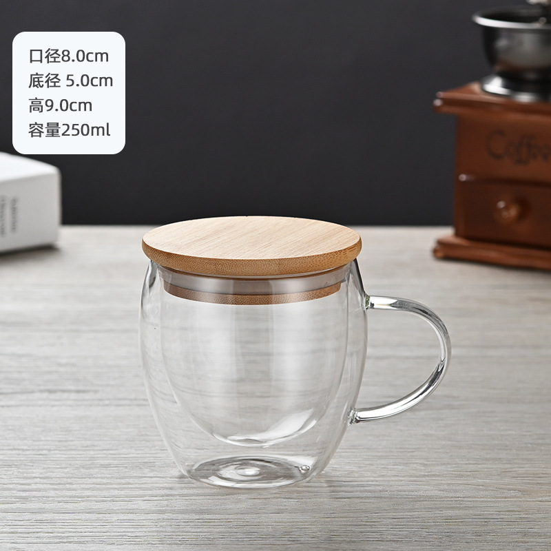 Oficina de doble capa de vidrio con mango aislado té de doble capa taza de café taza de vidrio transparente taza de leche
