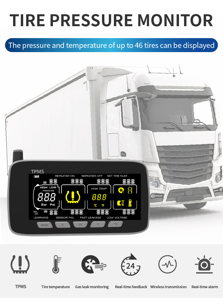 Truck and Mining Vehicle Tire Pressure Monitoring Instrument Tpms Universal Built-In and External Pressure Sensor Tire Pressure Detection System