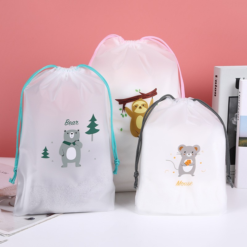 磨砂透明卡通包装抽绳袋服装内衣袜子袋便携旅行收纳束口袋批发