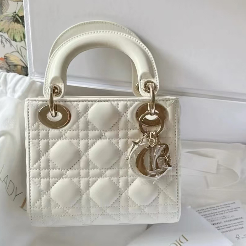 Dior Cross-Border Lady Dior Sheepskin Pattern Handbag for Women, Quilted Small Square Bag, Fashionable Versatile Shoulder Bag, Handbag, Crossbody Bag