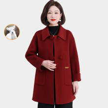 洋气妈妈双面呢秋冬新款呢子中老年纯羊毛大衣女外套中长款款毛呢