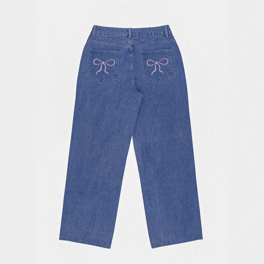Women's High Waist Loose Fit Jeans With Bow Embroidery - Trendy Casual Denim Pants For Everyday Comfort_ecoleips.com