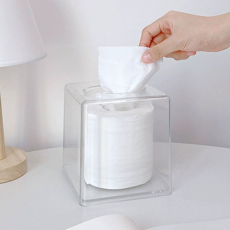 Caja de pañuelos de acrílico transparente Hotel Restaurante cara toalla caja de almacenamiento tubo de papel higiénico rollo de papel caja de pañuelos de tubo