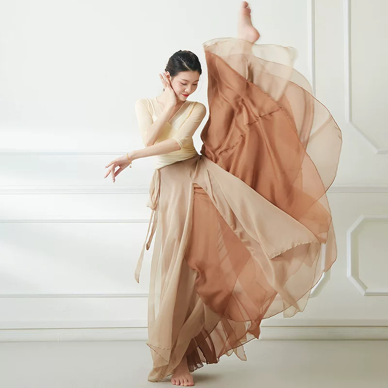 Chinese Classical Dance Half-Body Skirt, 720° Elegant Double-Layer Silk, Stage Performance