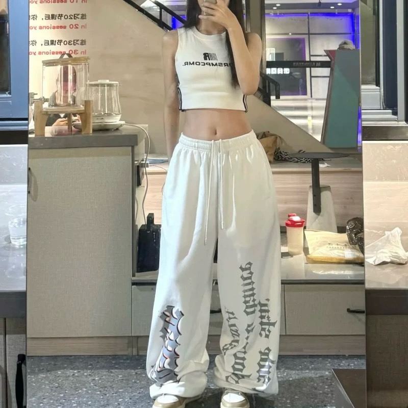 American High Street Trendy Gothic Letter Print Sports Pants for Women Spring New Design Jazz Dance Casual Pants