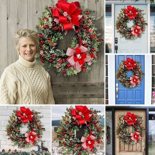 Factory 2023 Christmas Cane Candy Christmas Wreath Double Door Christmas Wreath Closet Decoration Simulation Wreath