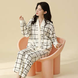睡衣春秋款2023新款纯棉卡通可爱风全棉日系和服大码长袖家居服女