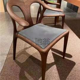 fe北美黑胡桃木椅子全实木餐椅现代简约书椅真皮休闲椅新中式茶椅