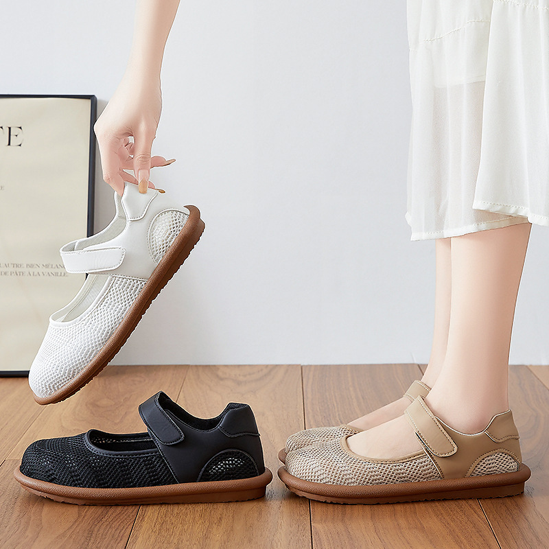 Zapatos mujer verano transpirable zapatos para madres de mediana edad y ancianas, suela suave, pies no cansados, zapatos individuales, zapatos de leche, suela suave casual, zapatos de tela para mujer