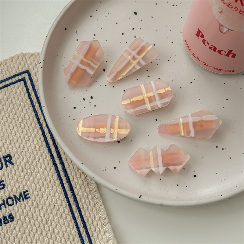 少女粉色果凍格紋髮夾甜美百搭鴨嘴夾碎發劉海夾邊夾發卡髮飾頭飾