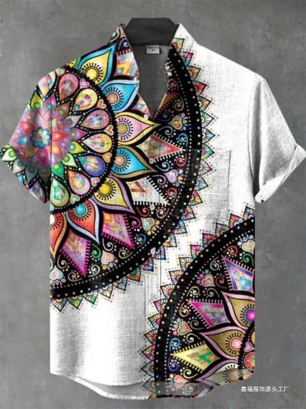 Jellyfish Street Linen Printed Men's Short-Sleeved Shirt 3D Animal Pattern Luminous Spot Domestic First- and Second-Line Brands