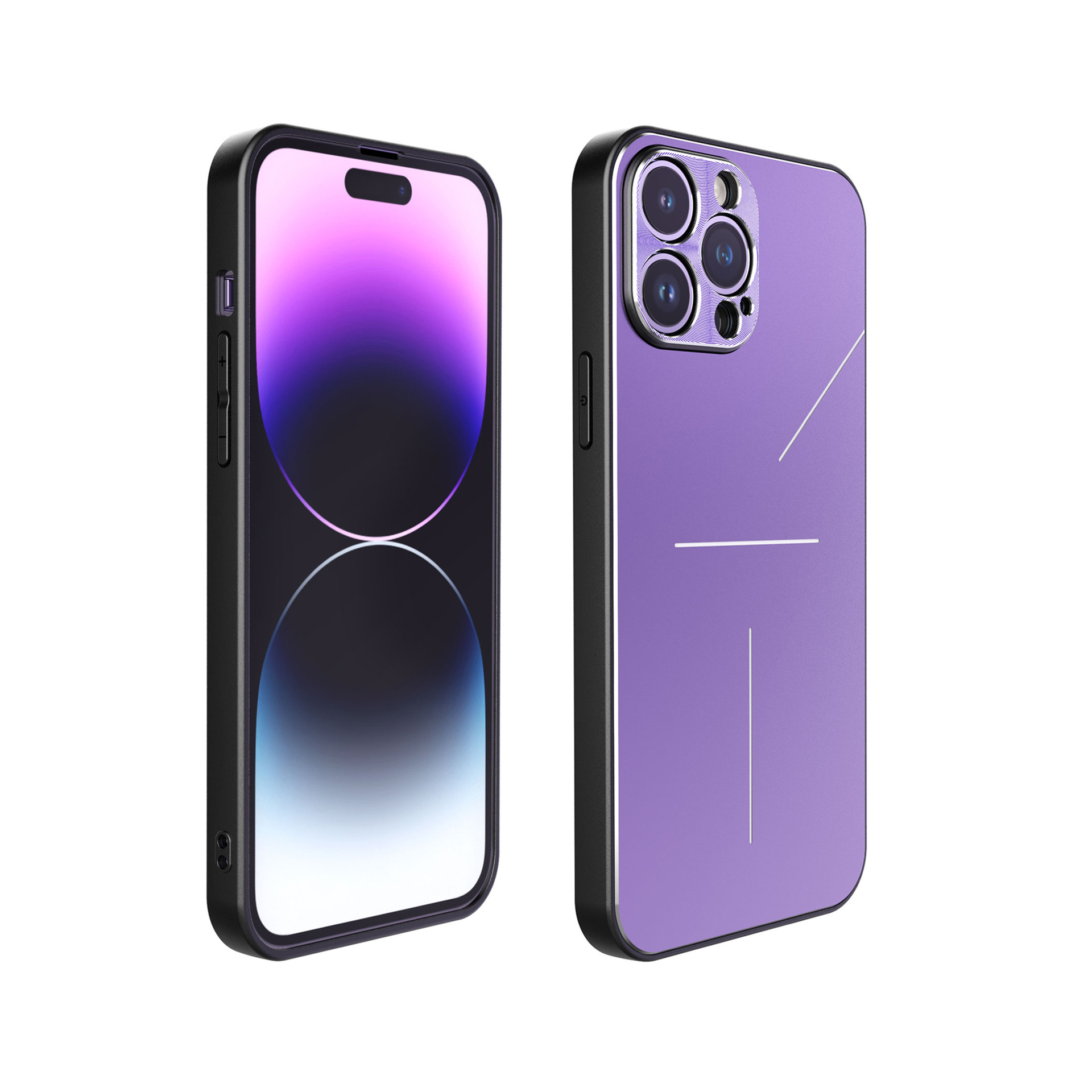 R-JUST新款适用苹果14暗紫色iphone13超薄磨砂金属背板手机壳批发