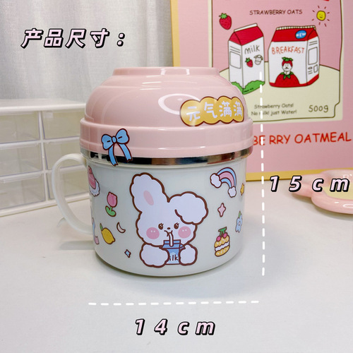 Wholesale stainless steel fast food cups with lids for canteen students, cute insulated lunch boxes, portable large instant noodle bowls for delivery