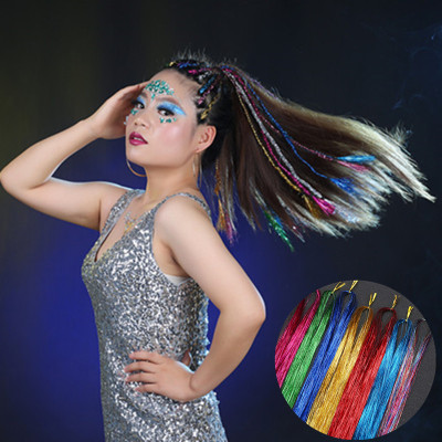 3pack tinsel colorful hair for women girl singers hiphop rapper dance stage performance flashing glitter extension hair laser wire extension bling hair