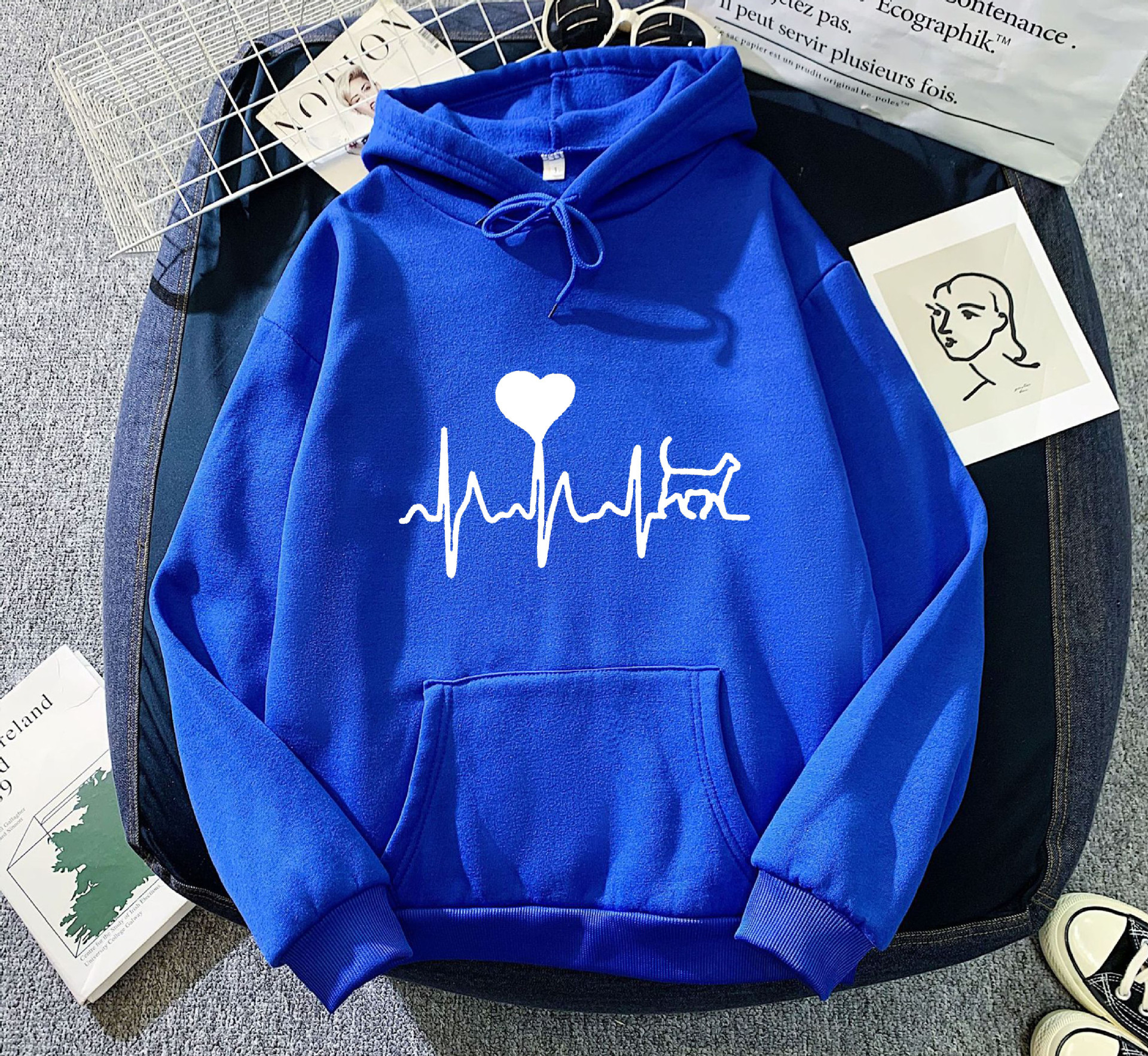 欧美外贸专供加绒连帽衫卫衣男女装秋冬情侣上衣宽松亚马逊速卖通