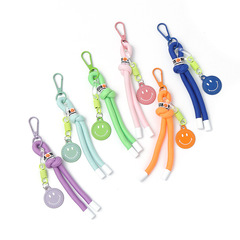 Smiley face hand-woven lanyard backpack schoolbag lanyard wholesale colorful simple keychain pendant accessories
