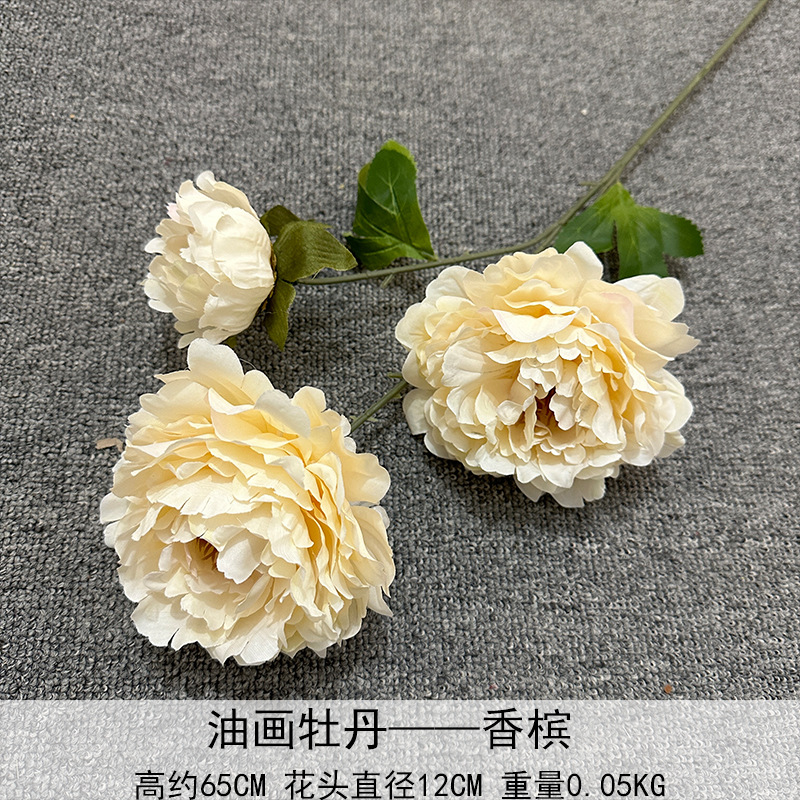Flores artificiales de peonía de 3 cabezas, estilo Luoyang, pintura al óleo, flores falsas para decoración de bodas, salones, hogares y hoteles.