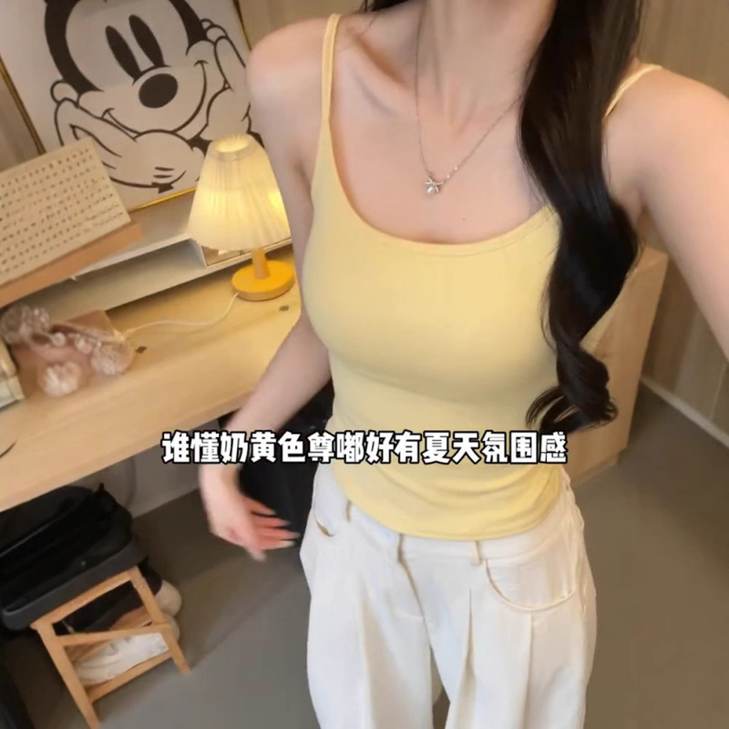 Yellow White Small Camisole Women's Outer Wearing Inner Wearing Chest Pad Sexy Spice Girl Bottoming Beautiful Back Slim-fit Top for Summer