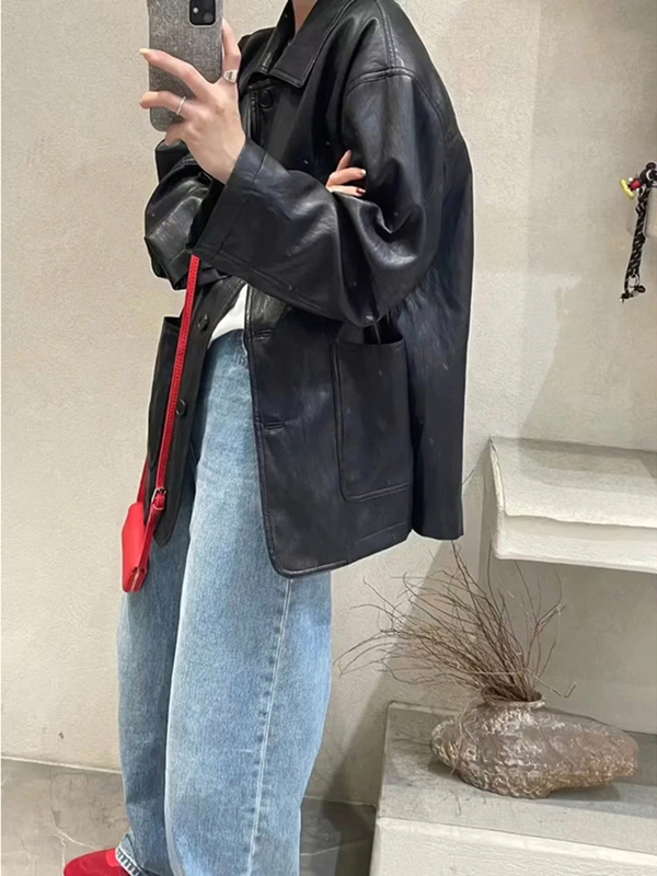 黑色皮衣外套女2025年新款超火酷飒风小个子机车夹克复古美式气质|undefined