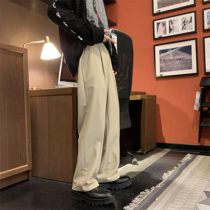 Trapear pantalones occidentales primavera y otoño estilo coreano moda estilo de Hong Kong calle pierna ancha suelta volantes rectos pantalones casuales guapos