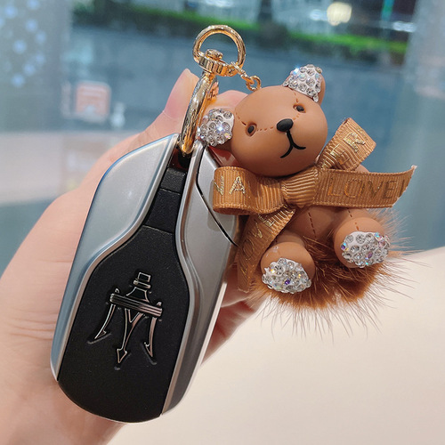 Cartoon diamond bear key chain diamond bear car key chain mink bag pendant exquisite small gift wholesale
