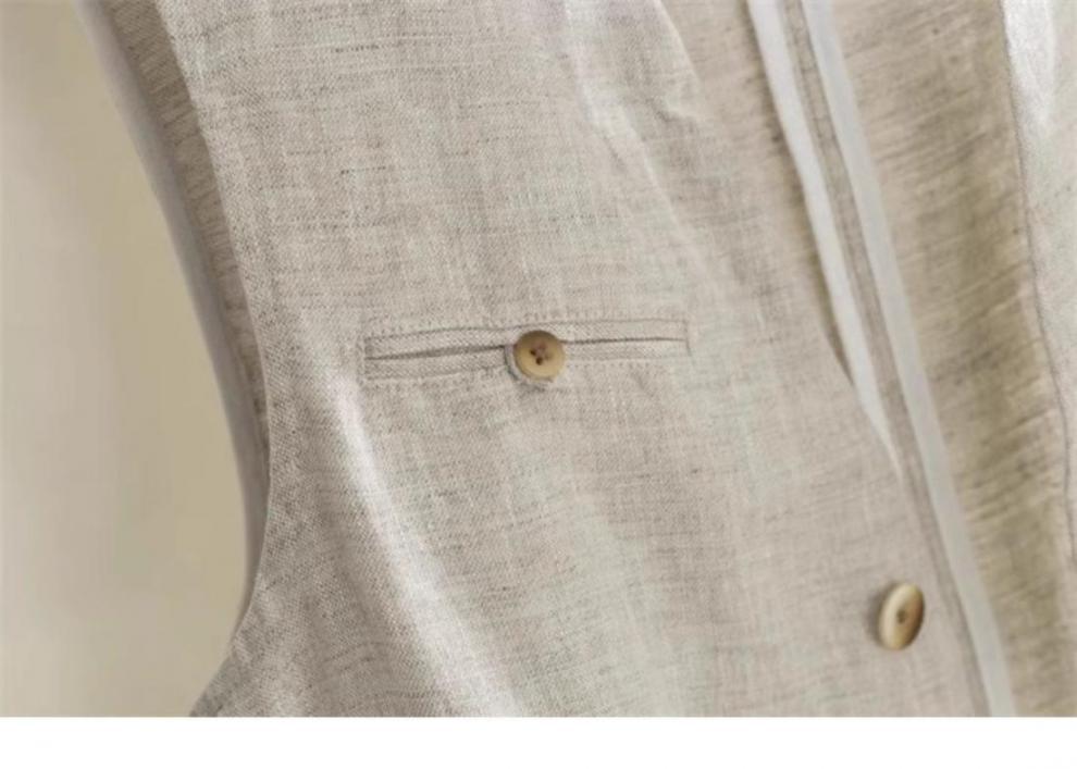 Áo vest gile nữ không tay cổ V chất liệu vải lanh phong cách cổ điển — Màu be chi tiết 9