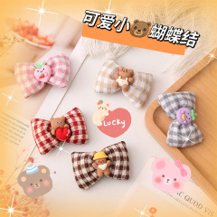 夏季新品可愛小熊蝴蝶結胸針格子立體領結diy手工髮飾鞋包襪輔料