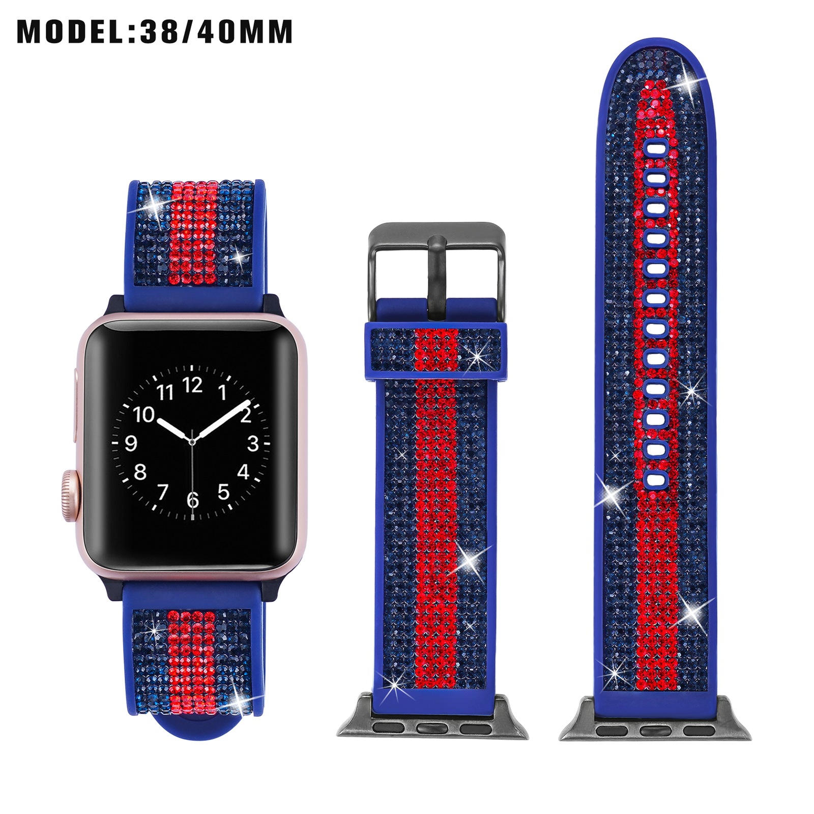 factory Explosive money style Simplicity blue watch band 38mm/40mm Rhinestone High-end waterproof Soft glue