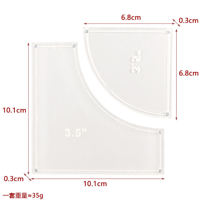 Diseño de prendas de vestir acrílico 90 ° regla de costura de tela de corte de tela doble regla de patrón de tela de corte