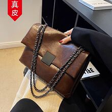 香港代购真皮高级质感女包2025新款时尚链条斜挎包春夏复古腋下包