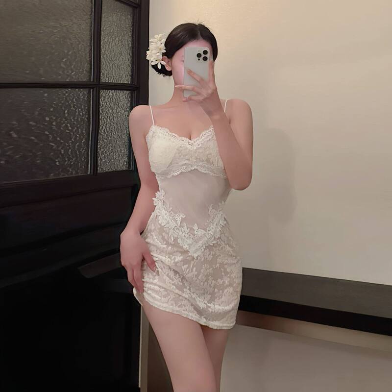 Western-Style Lace Sexy Nightgown for Women, Pure Desire Transparent Velvet Camisole Date Dress, High-End Nightdress Western-Style Lace Sexy Nightgown for Women, Pure Desire Transparent Velvet Camisole Date Dress, High-End Nightdress