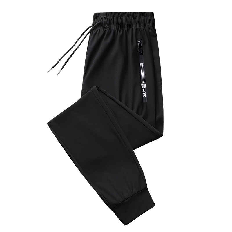 Pantalones deportivos casuales de seda de hielo para hombres pantalones de verano finos de punto de oro elásticos de secado rápido casuales atados al tobillo más pantalones de tamaño