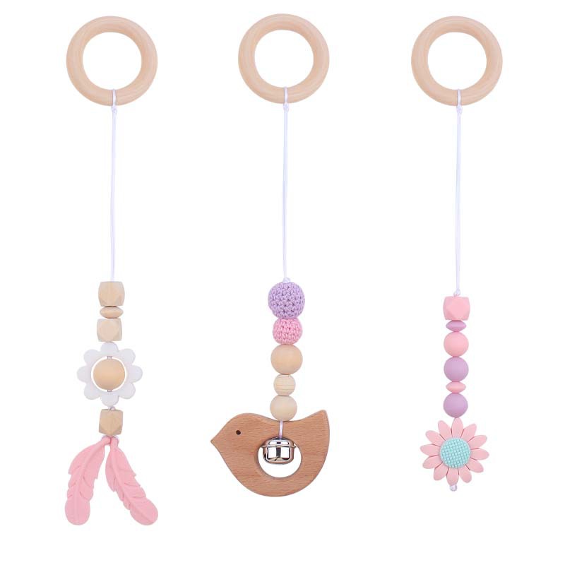 Nuevo bebé suministros Flor de dibujos animados silicona mordedor creativo DIY pájaro mordedor gran campana sonando conjunto de tres piezas