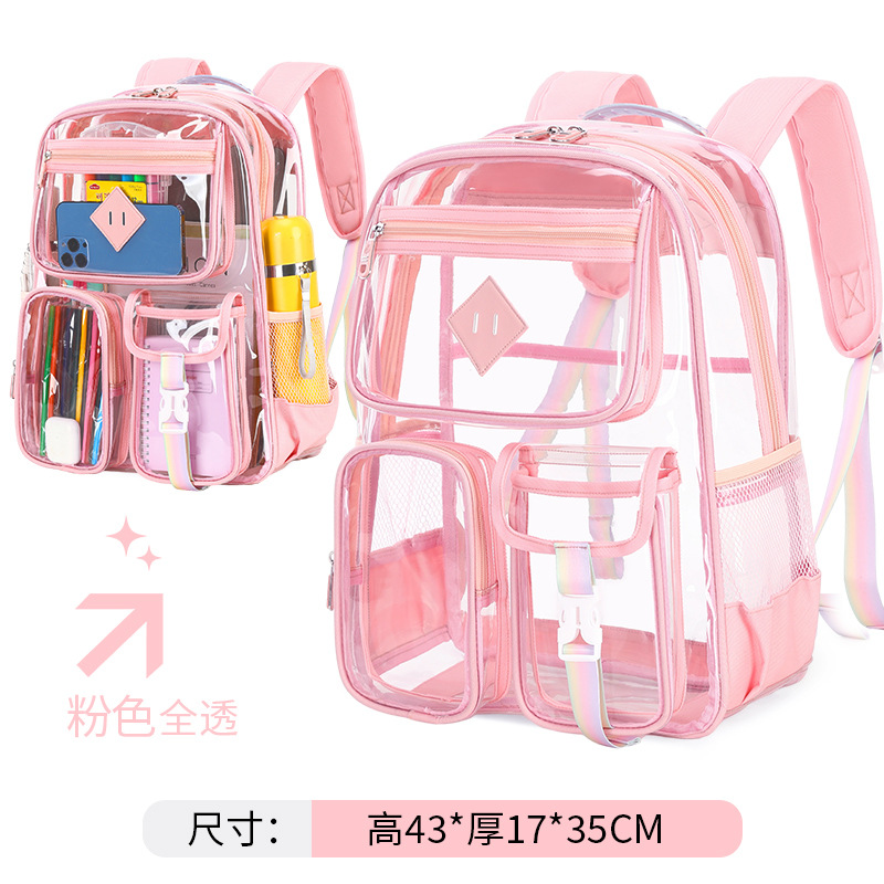 Amazon transfronteriza mochila transparente impermeable de gran capacidad estudiante de la escuela primaria Escuela Secundaria grado mochila femenina
