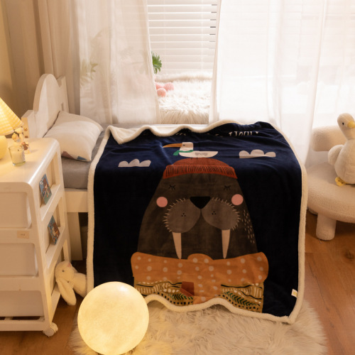 Cartoon children's blanket double layer flanged lamb velvet flannel kindergarten nap blanket baby cover blanket wholesale