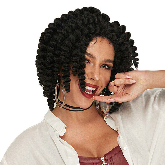 Synthetic hair 8 inch black women's hair soft curl passion Fried Dough Twists crochet braid_voghion.com