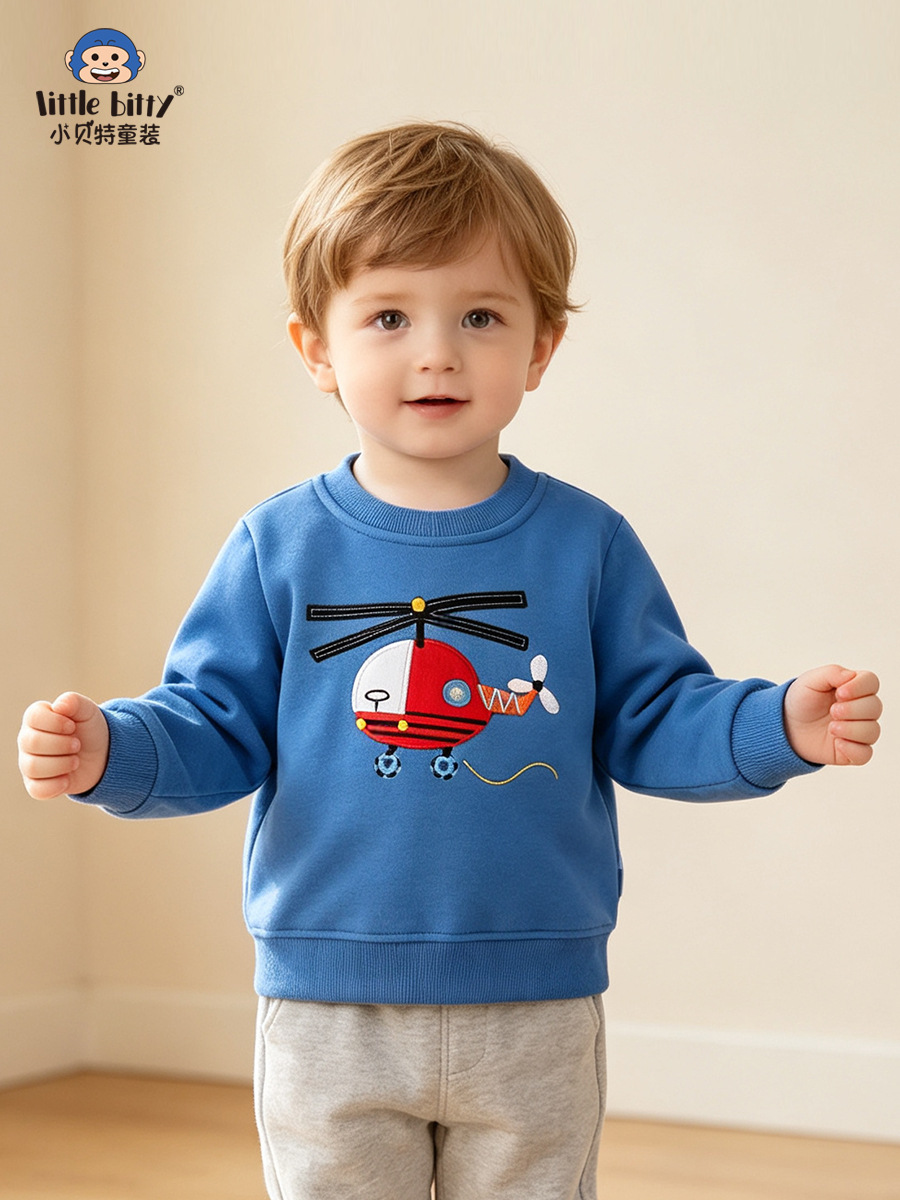 Cross-border supply 2026 children's autumn sweatshirt, casual helicopter embroidered round-neck long-sleeve children's sweatshirt, in-stock children's clothing