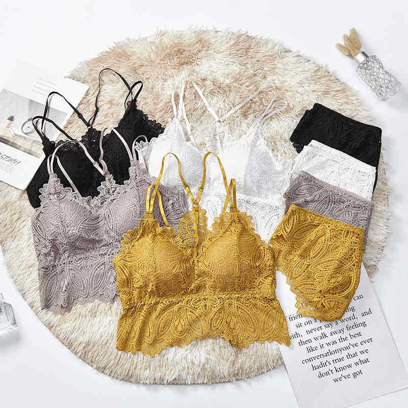 Bra Set Underwear Women's 2021 Summer Sexy Lace Tube Top Beautiful Back Bra Briefs Two-piece Suit